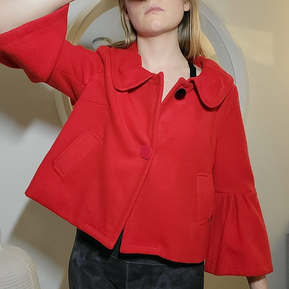 Bell 3/4 length sleeve, cropped vegan wool coat in red 🌹